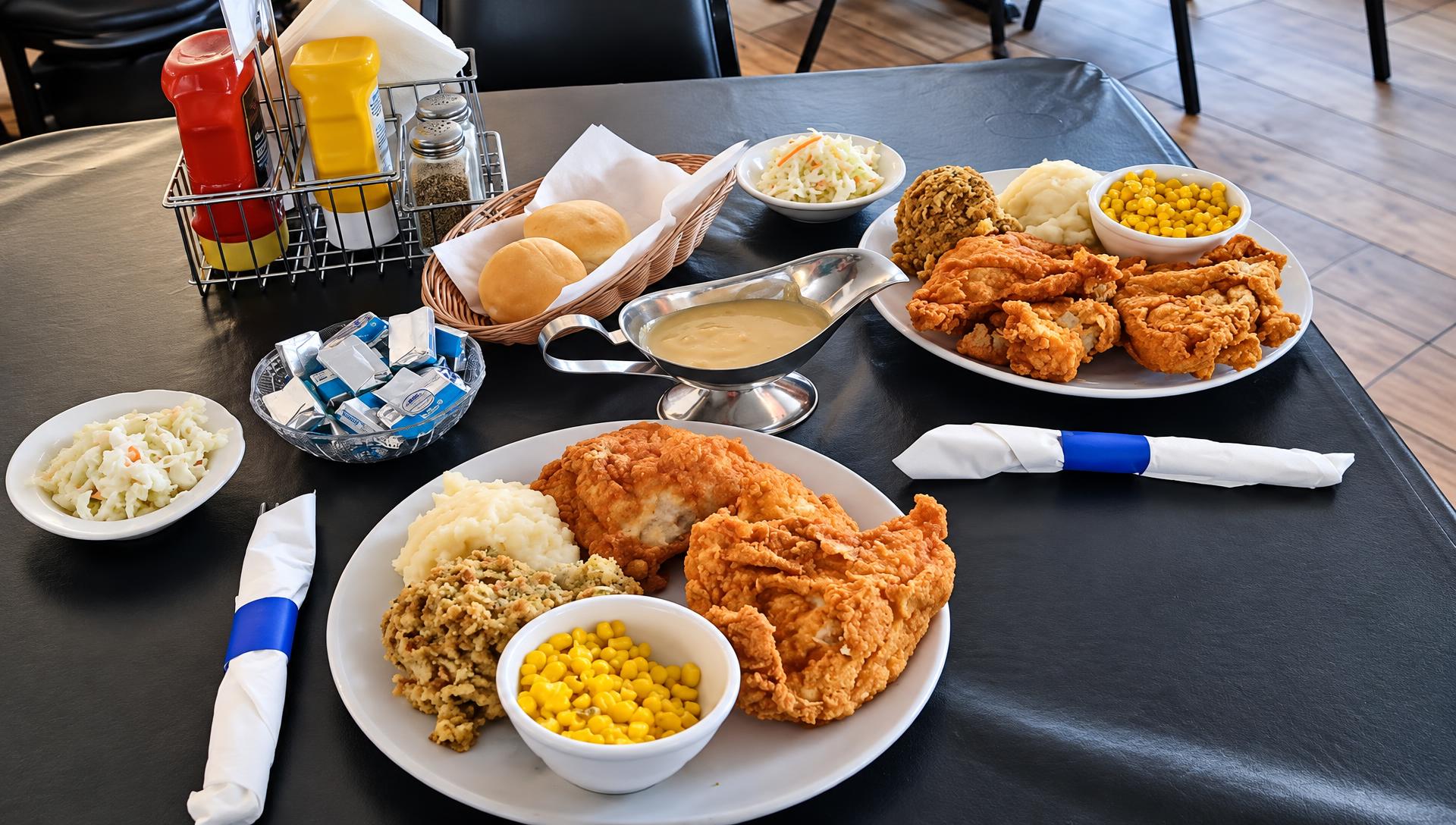 A table spread of supper club dinners at Sandpiper Inn